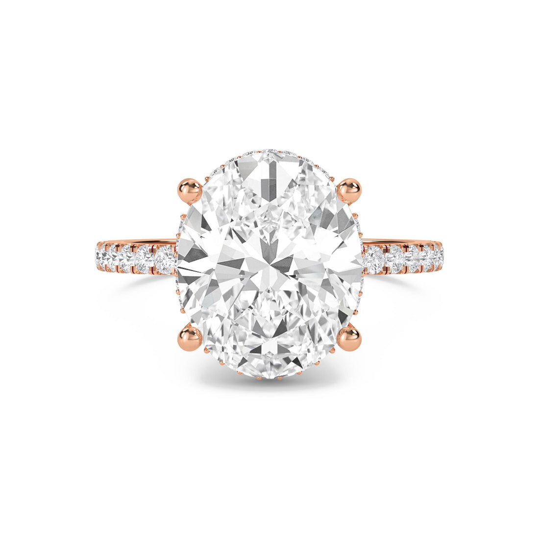 Oval Lab Grown Diamond Solitaire Ring with Pavé Shoulders