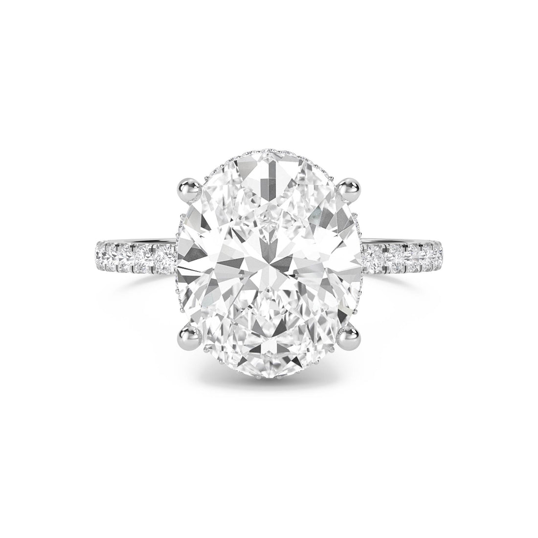 Oval Lab Grown Diamond Solitaire Ring with Pavé Shoulders (Silver)