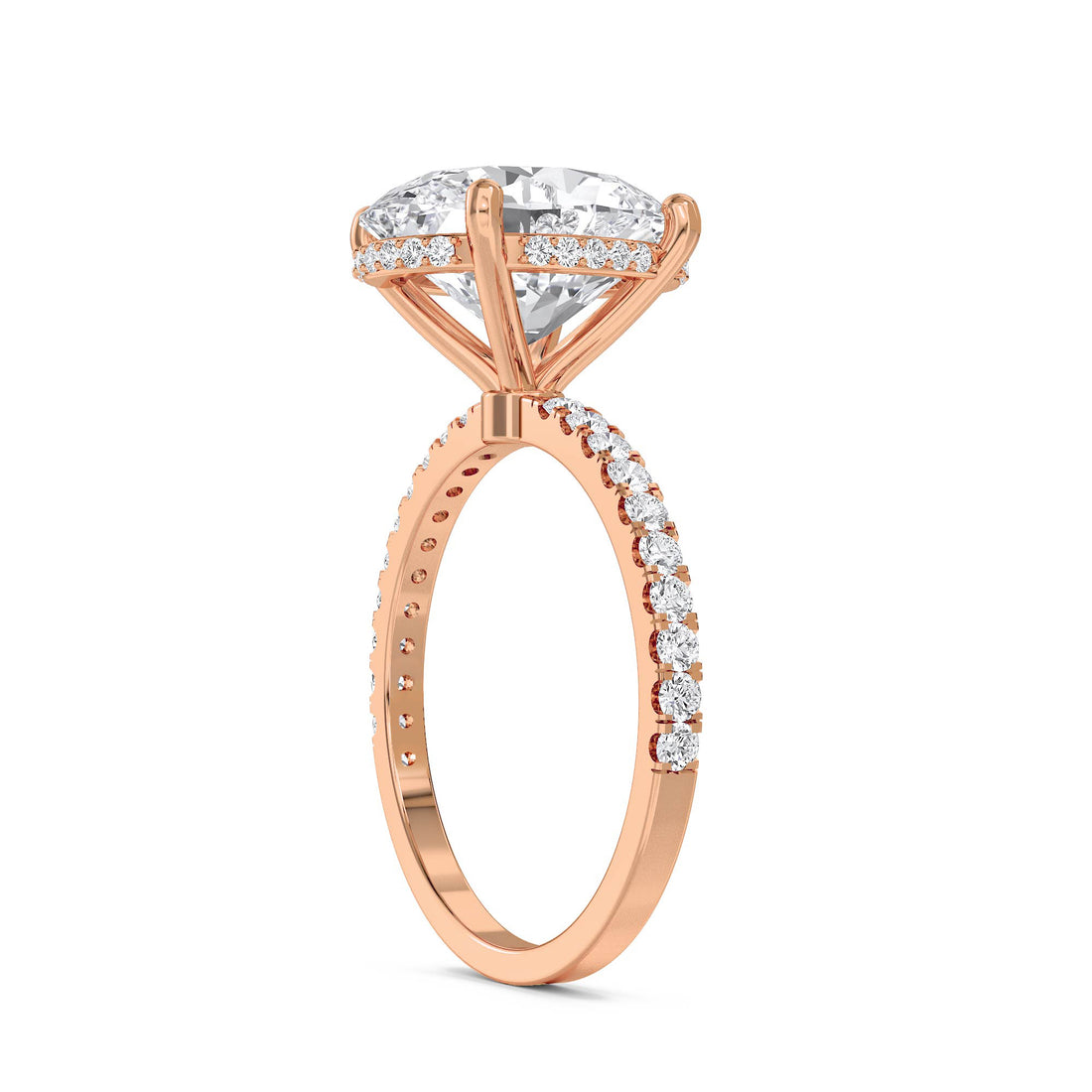 Oval Lab Grown Diamond Solitaire Ring with Pavé Shoulders