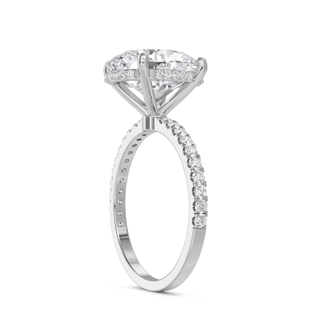 Oval Lab Grown Diamond Solitaire Ring with Pavé Shoulders (Silver)