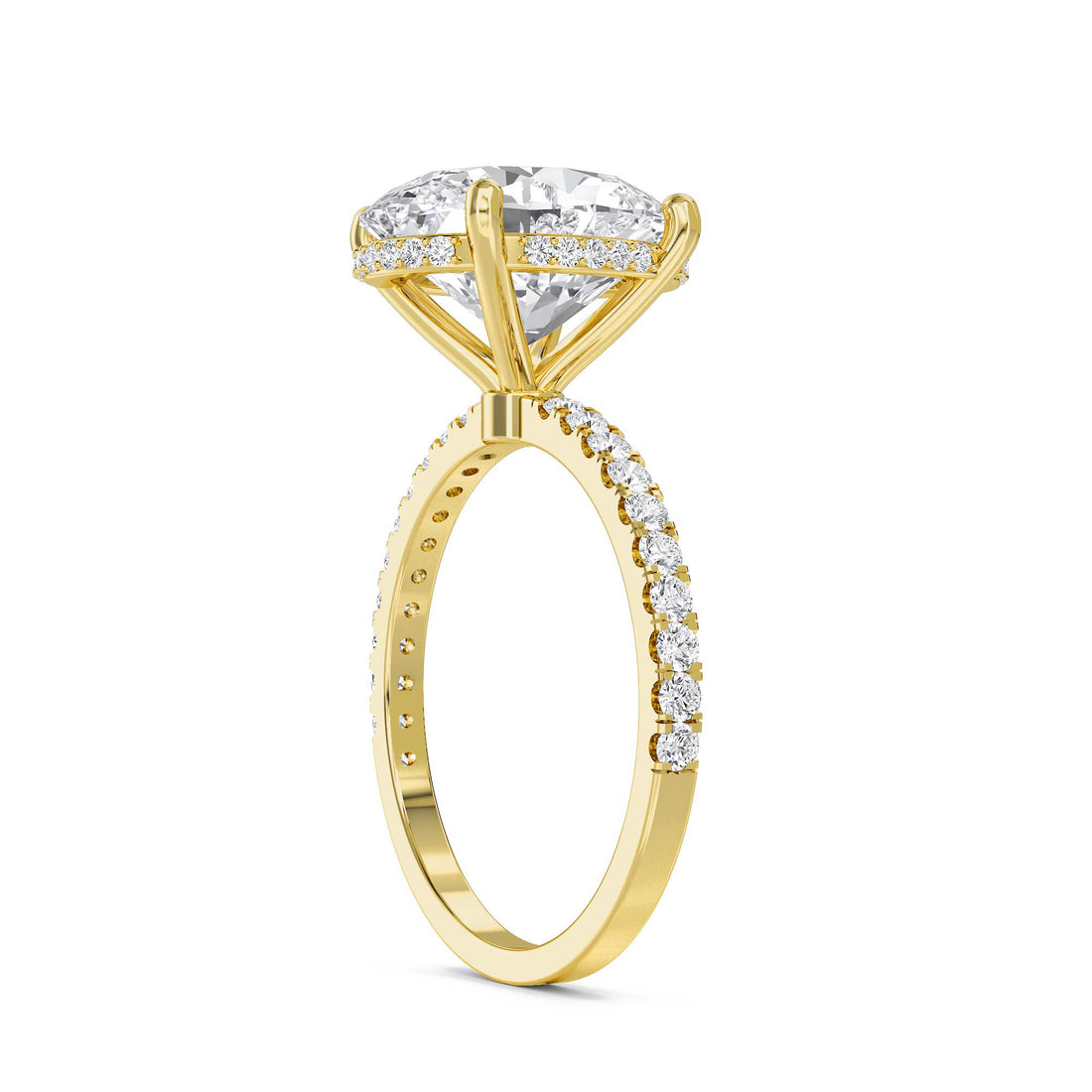 Oval Lab Grown Diamond Solitaire Ring with Pavé Shoulders