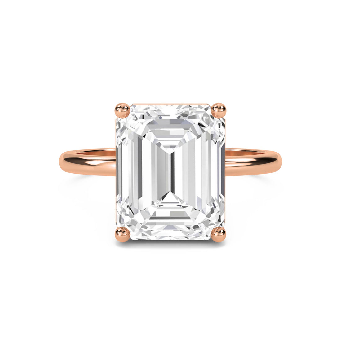 Emerald Cut Lab Grown Diamond Solitaire Ring, Classic Band