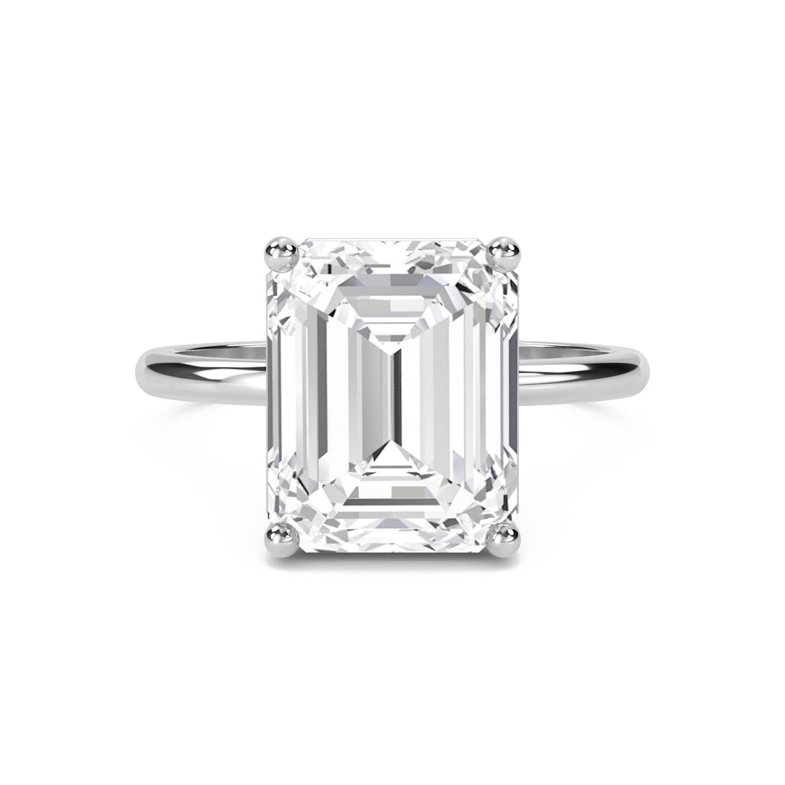 Emerald Cut Lab Grown Diamond Solitaire Ring, Classic Band