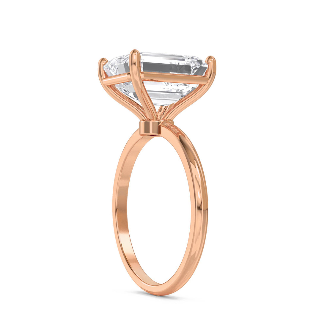 Emerald Cut Lab Grown Diamond Solitaire Ring, Classic Band