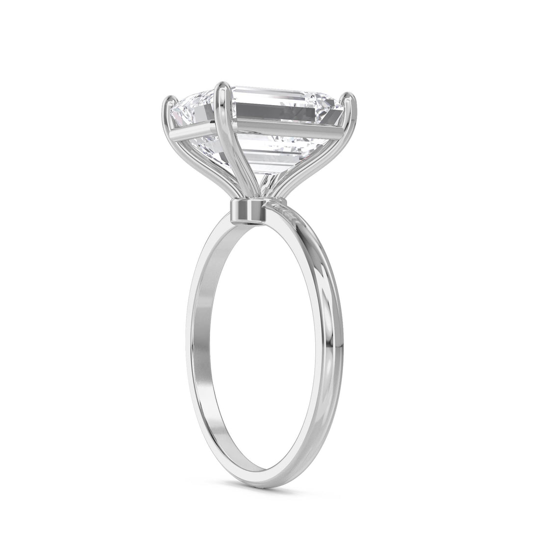 Emerald Cut Lab Grown Diamond Solitaire Ring, Classic Band (Silver)