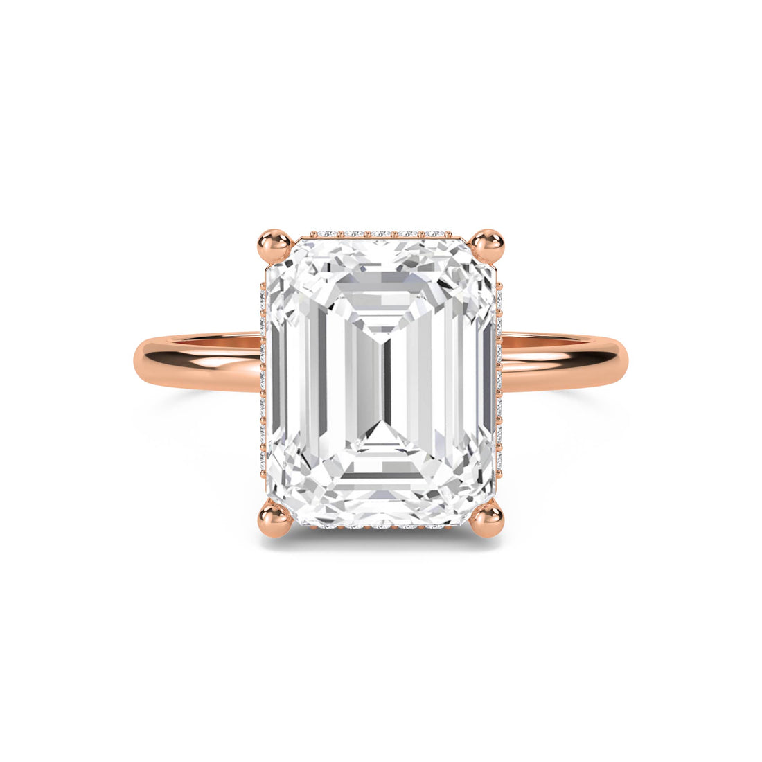 Emerald Cut Lab Grown Diamond Ring with Hidden Halo Pavé