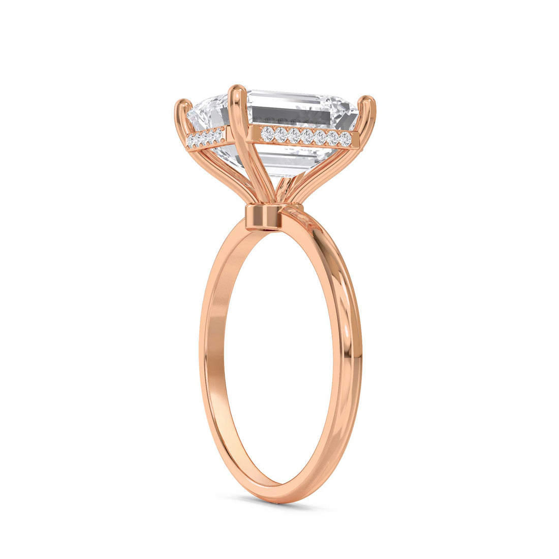 Emerald Cut Lab Grown Diamond Ring with Hidden Halo Pavé
