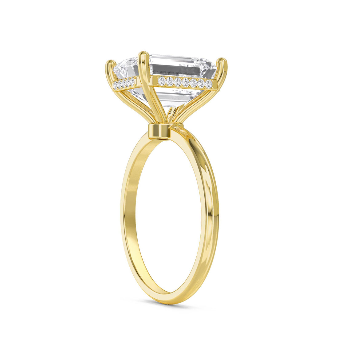 Emerald Cut Lab Grown Diamond Ring with Hidden Halo Pavé