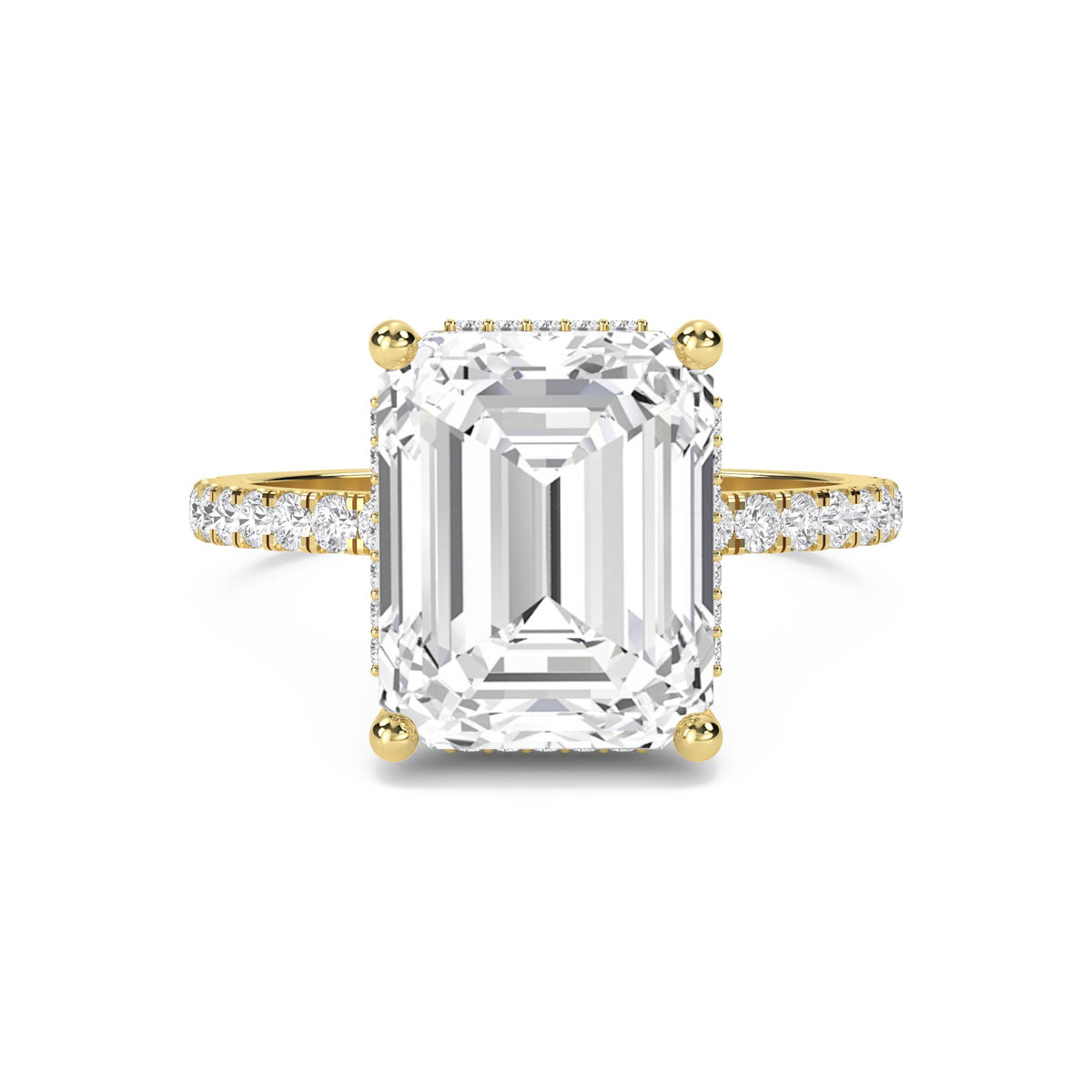 Emerald Cut Lab Grown Diamond Ring with Hidden Halo and Pavé Shoulders - image 1