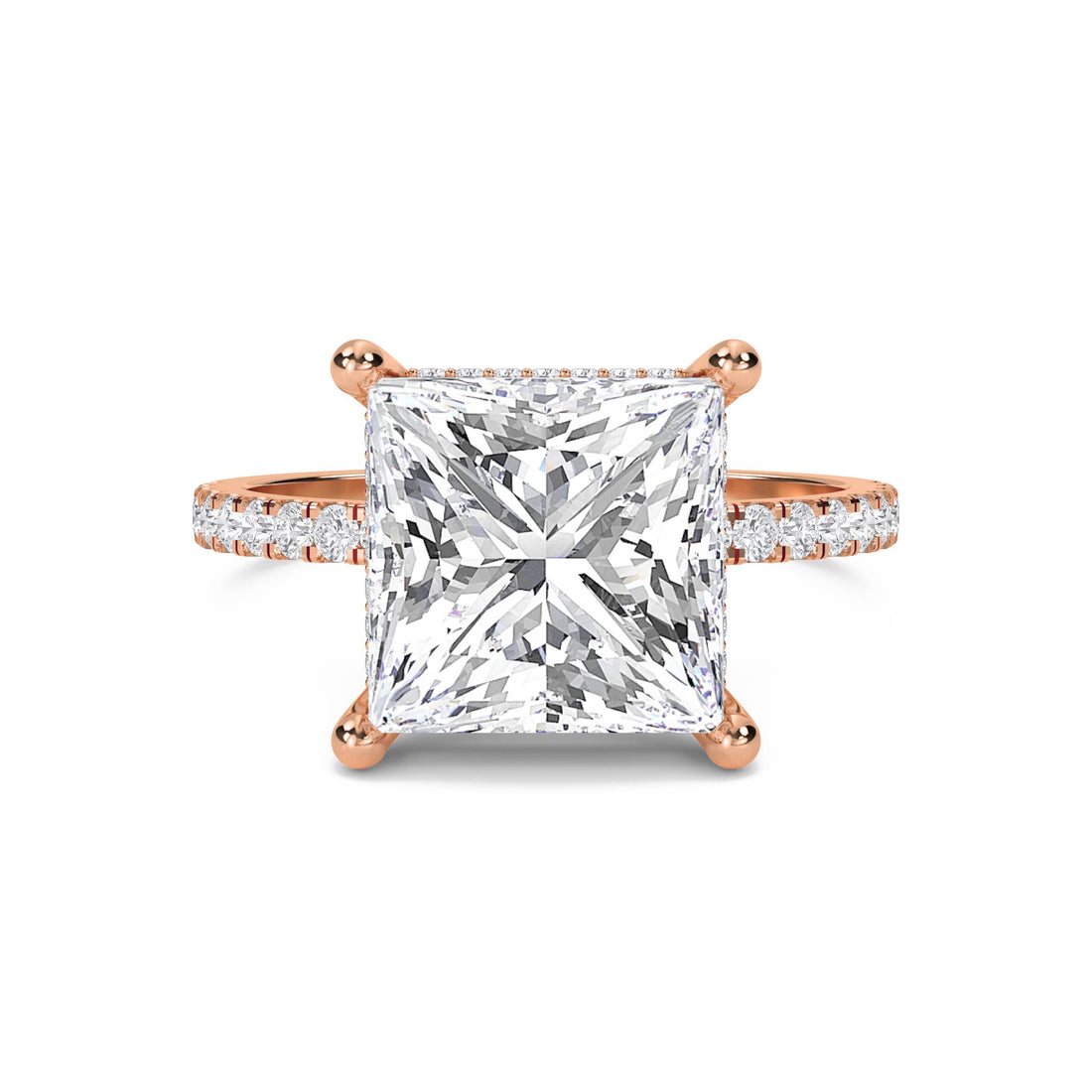 Princess Cut Lab Grown Diamond Ring with Hidden Halo Pavé Band