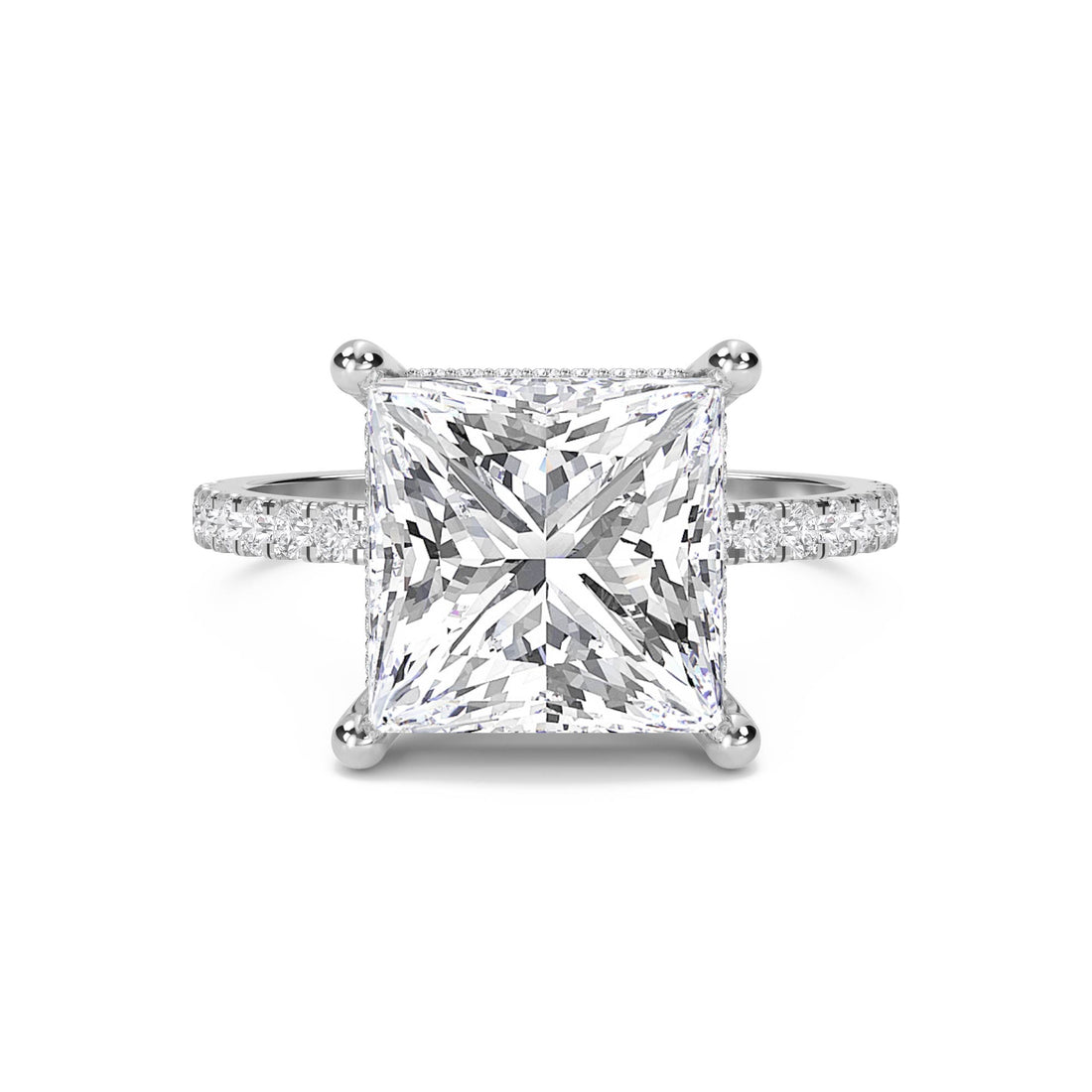 Princess Cut Lab Grown Diamond Ring with Hidden Halo Pavé Band
