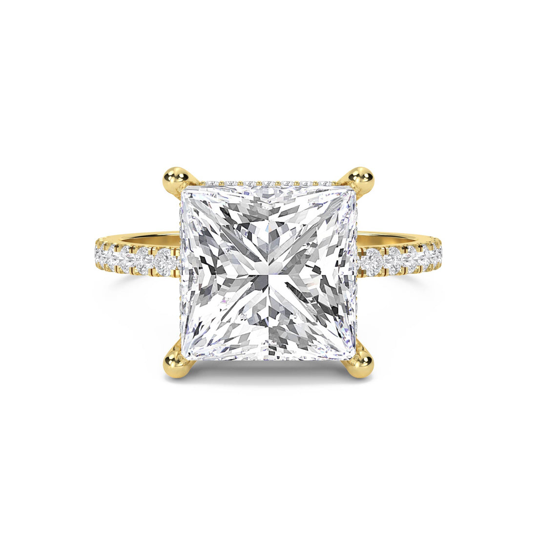 Princess Cut Lab Grown Diamond Ring with Hidden Halo Pavé Band - image 1