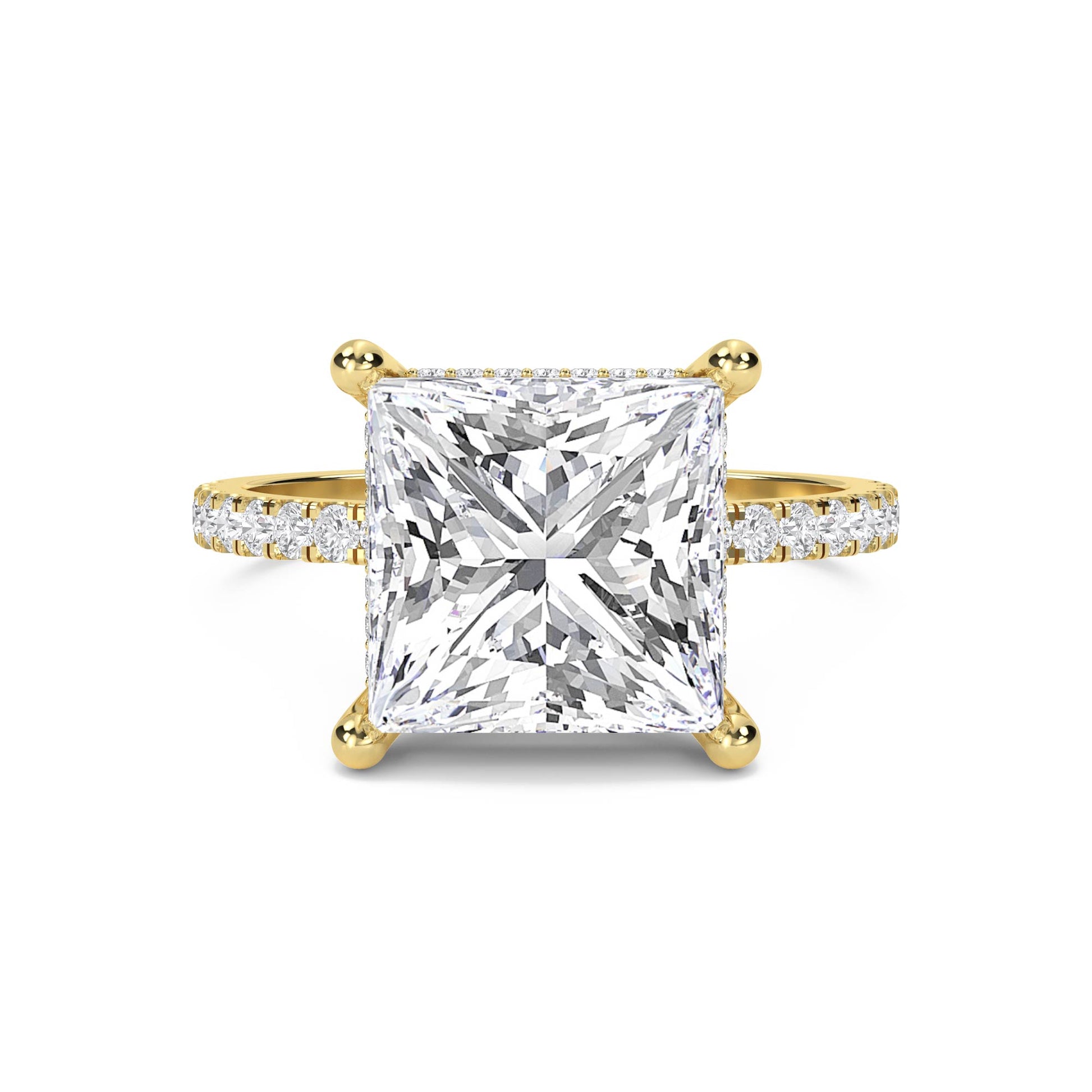 Princess Cut Lab Grown Diamond Ring with Hidden Halo Pavé Band - image 1