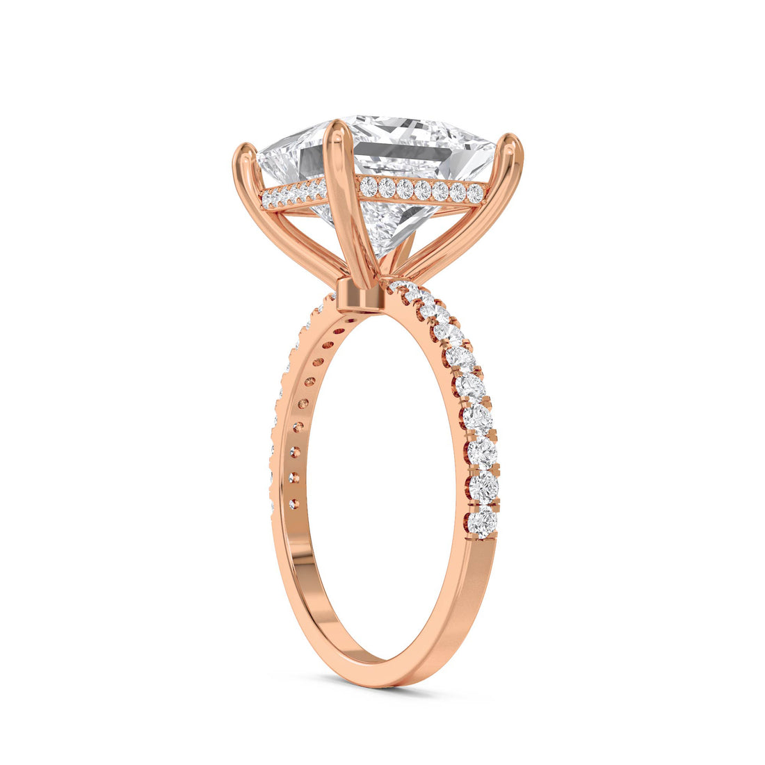 Princess Cut Lab Grown Diamond Ring with Hidden Halo Pavé Band