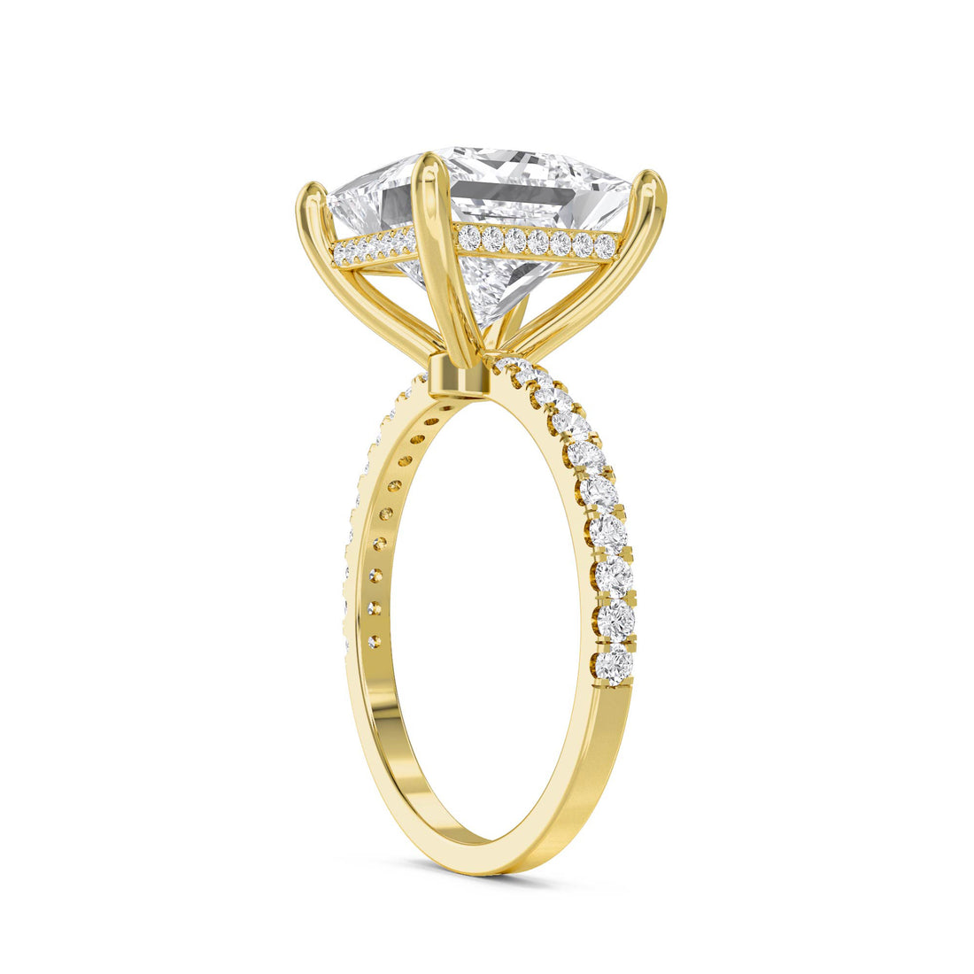 Princess Cut Lab Grown Diamond Ring with Hidden Halo Pavé Band