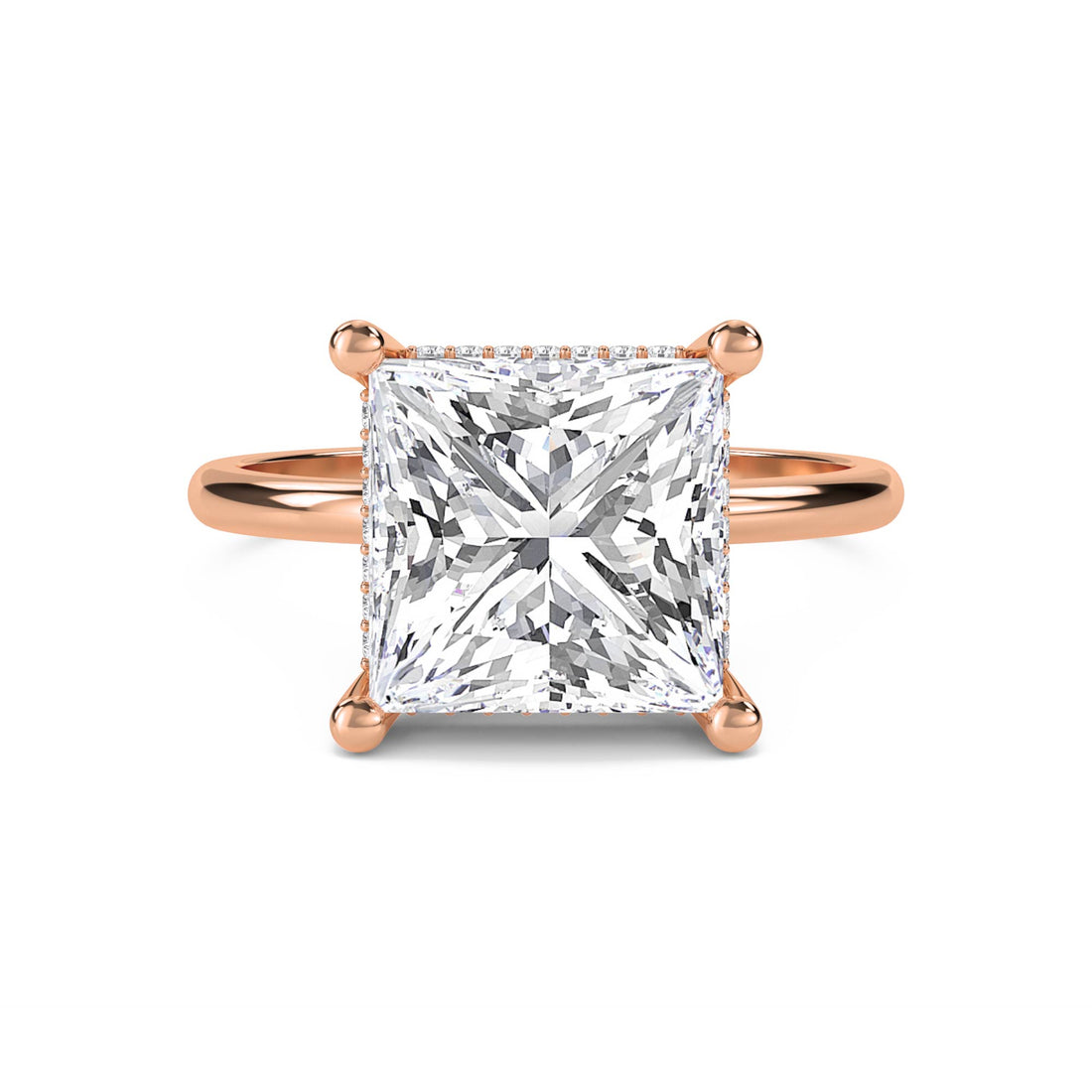 Princess Cut Lab Grown Diamond Solitaire Ring with Hidden Halo