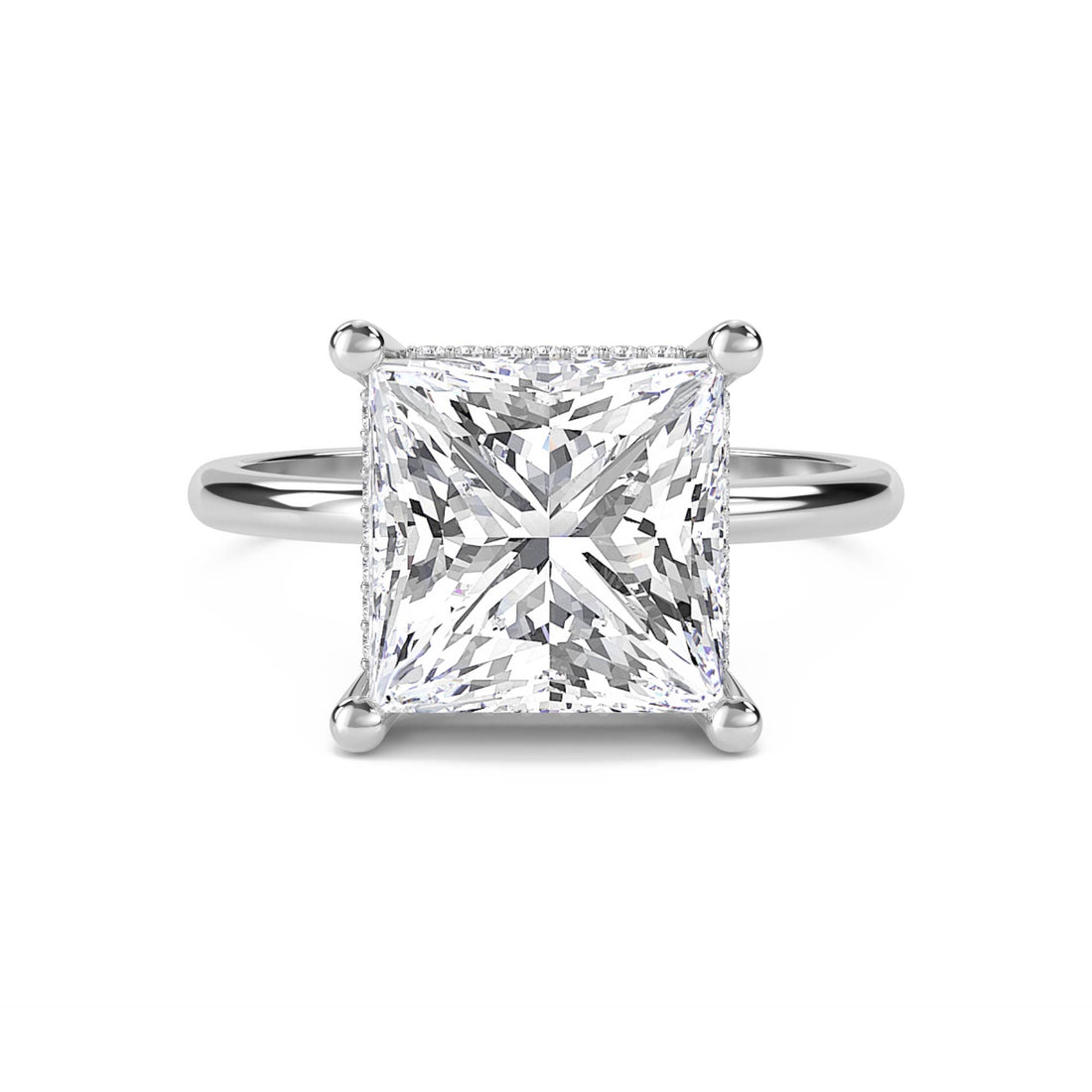 Princess Cut Lab Grown Diamond Solitaire Ring with Hidden Halo (Silver)