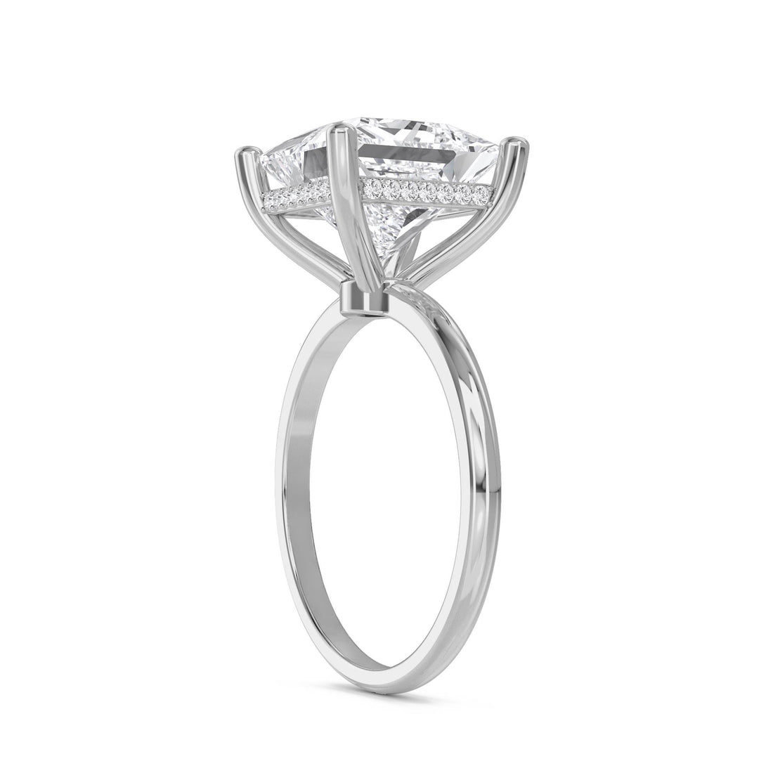 Princess Cut Lab Grown Diamond Solitaire Ring with Hidden Halo (Silver)