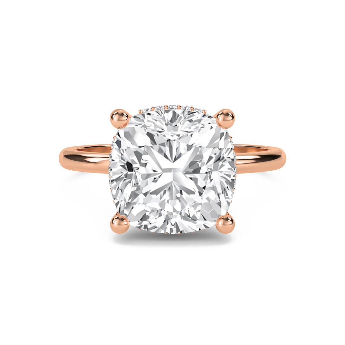 Cushion Cut Lab Grown Diamond Ring with Hidden Halo