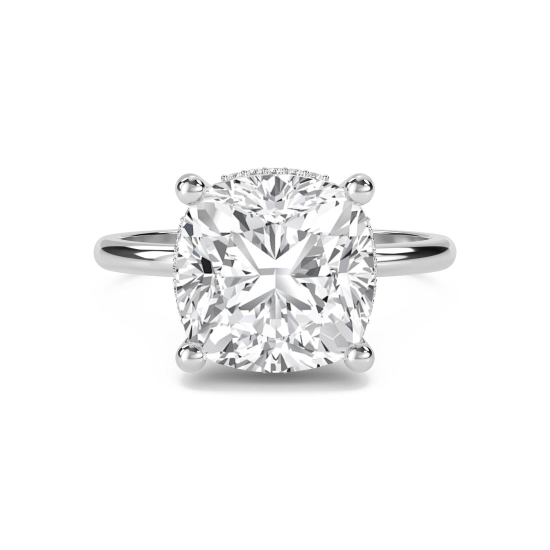 Cushion Cut Lab Grown Diamond Ring with Hidden Halo (Silver)