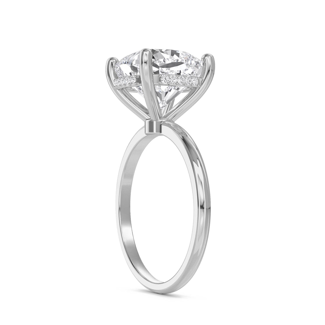 Cushion Cut Lab Grown Diamond Ring with Hidden Halo (Silver)