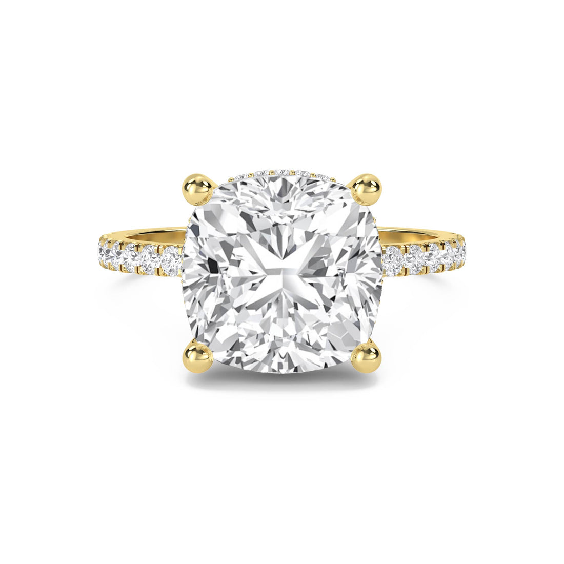 Cushion Cut Lab Grown Diamond Ring with Hidden Halo and Pavé Band - image 1