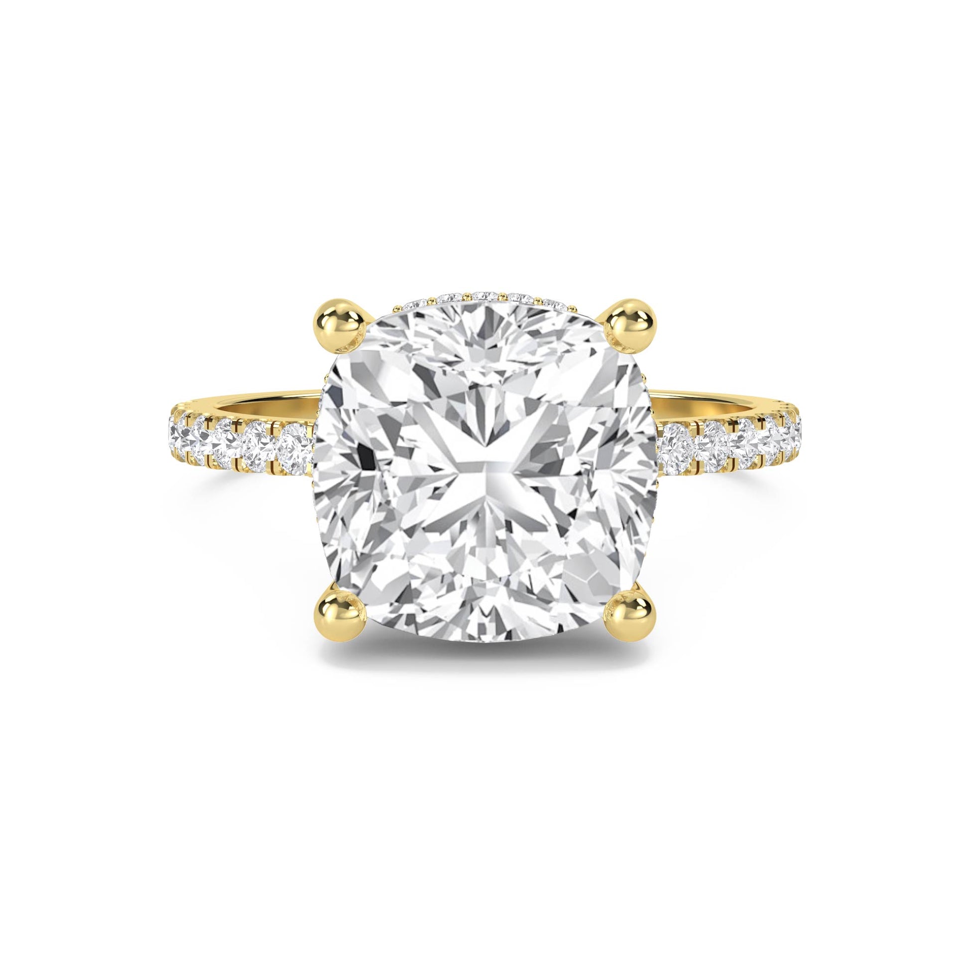 Cushion Cut Lab Grown Diamond Ring with Hidden Halo and Pavé Band - image 1