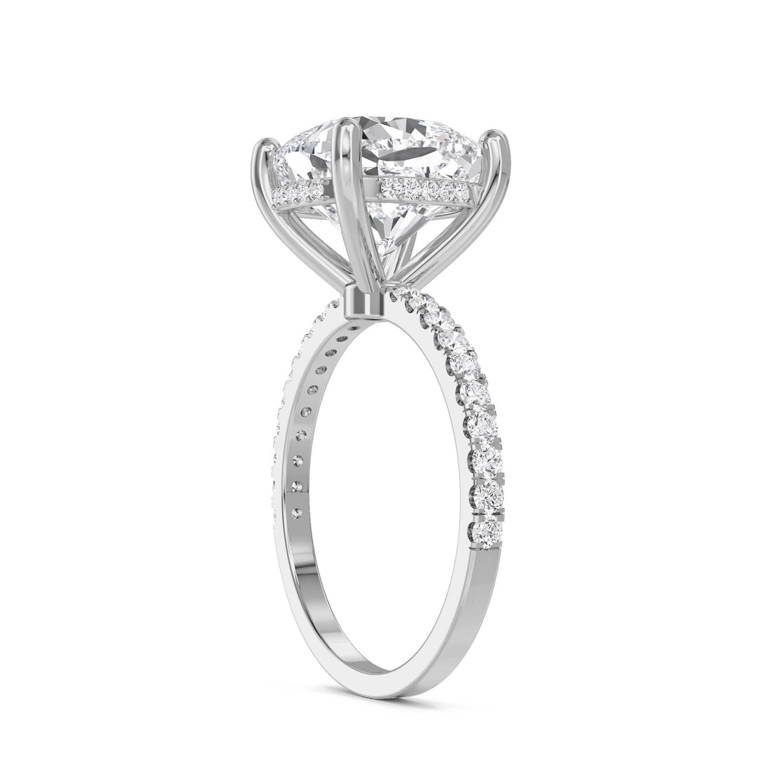 Cushion Cut Lab Grown Diamond Ring with Hidden Halo and Pavé Band (Silver)