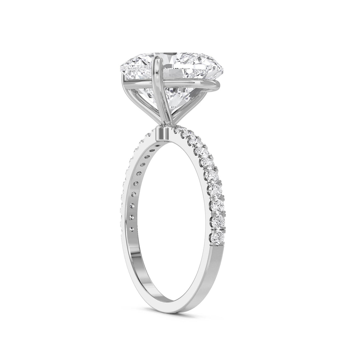 Heart Shaped Lab Grown Diamond Solitaire Ring with Pavé Band (Silver)