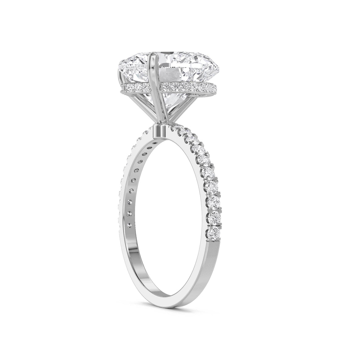 Heart Shaped Lab Grown Diamond Ring, Pavé Band (Silver)