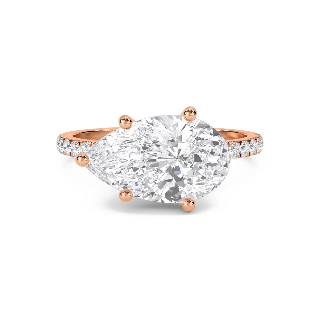 Pear Shaped Lab Grown Diamond Ring with Round Accent Stones
