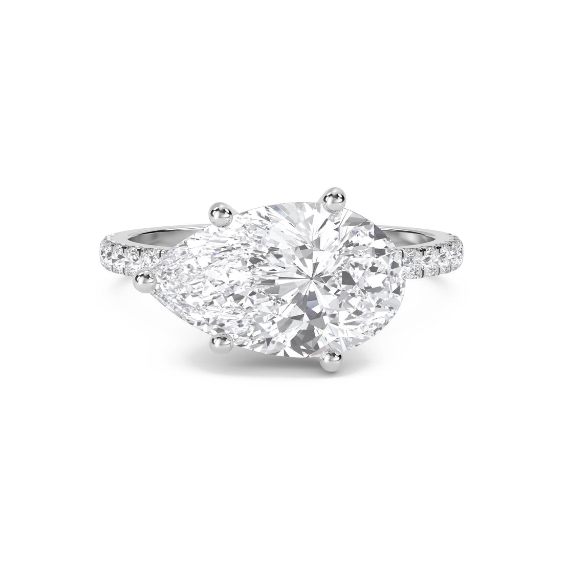 Pear Shaped Lab Grown Diamond Ring with Round Accent Stones (Silver)