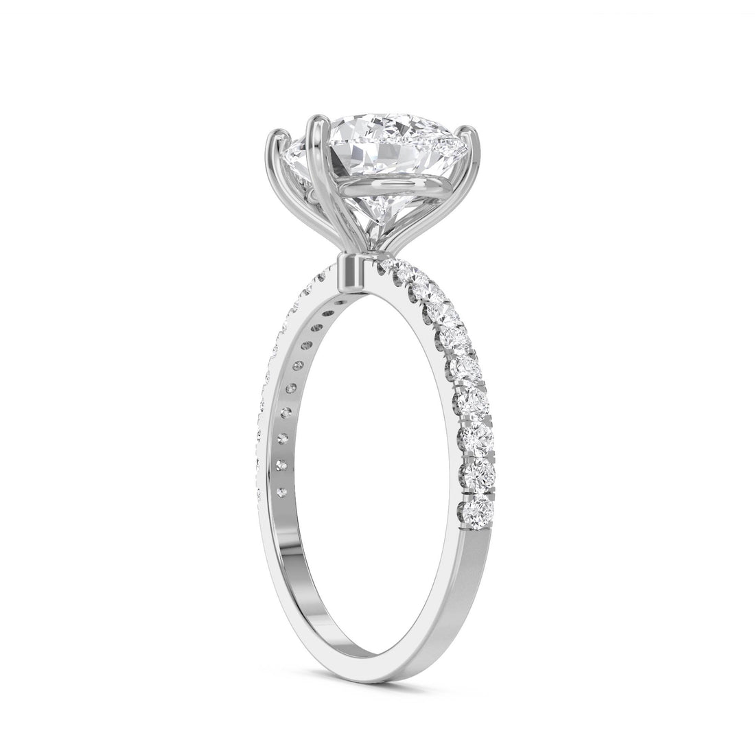 Pear Shaped Lab Grown Diamond Ring with Round Accent Stones (Silver)