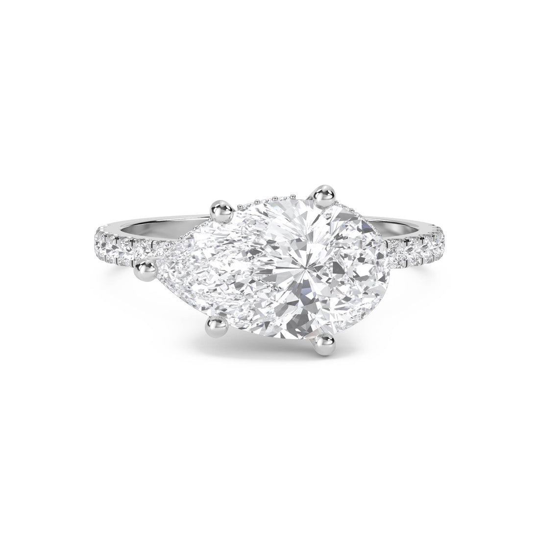 Pear Shaped Lab Grown Diamond Ring with Diamond Accents (Silver)