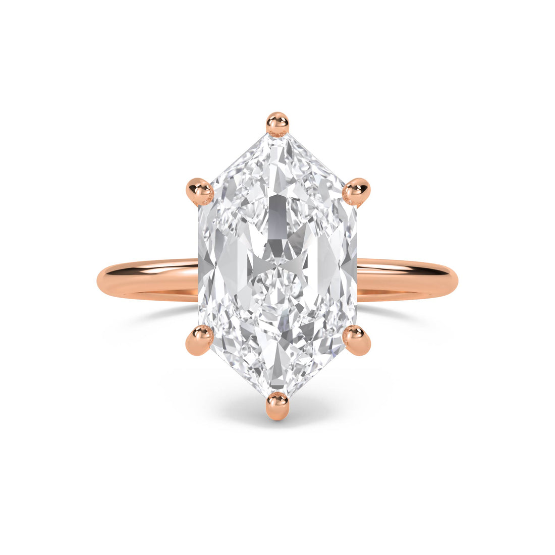 Hexagon Cut Lab Grown Diamond Solitaire Ring, Classic Band