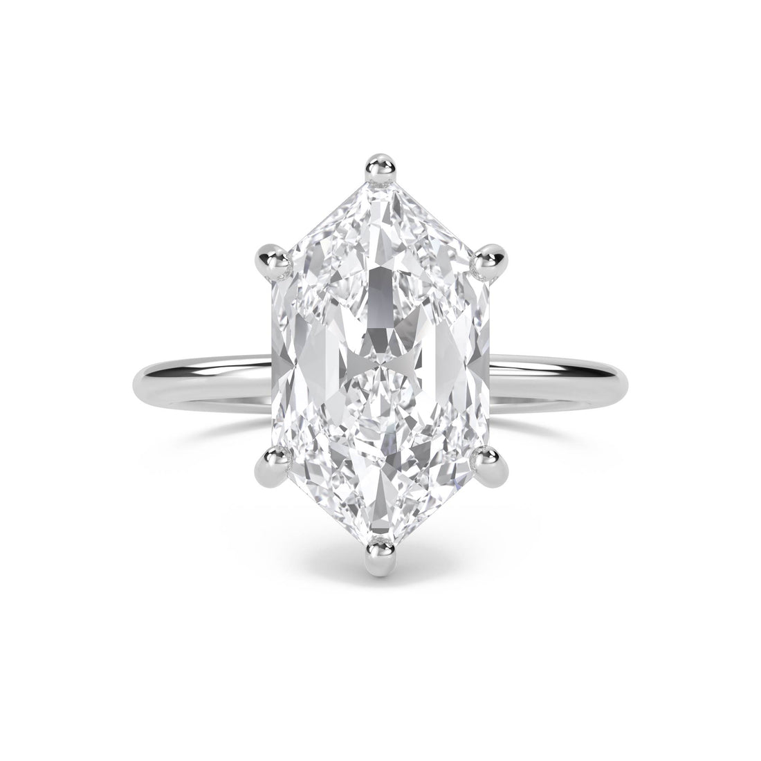 Hexagon Cut Lab Grown Diamond Solitaire Ring, Classic Band
