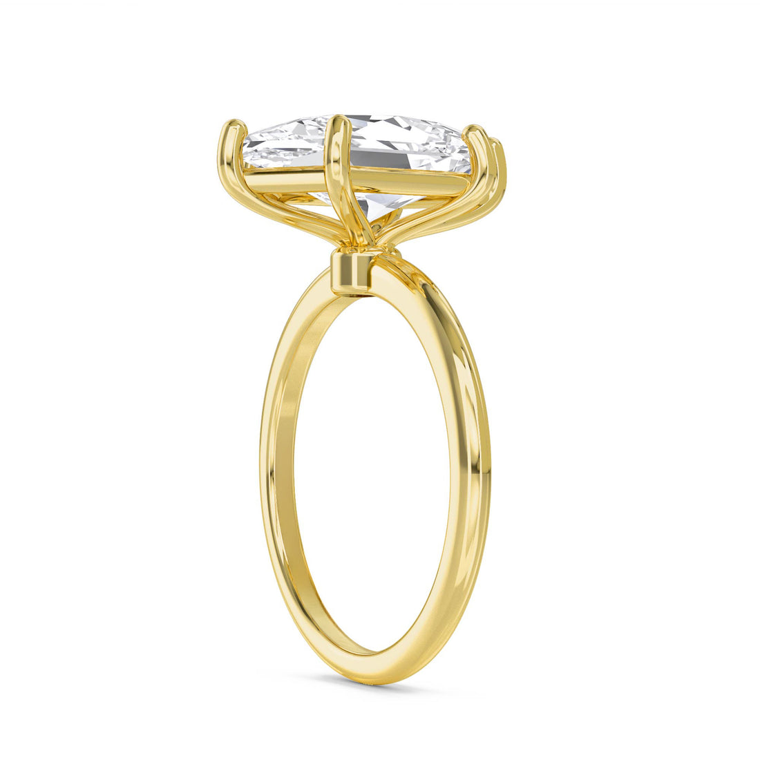 Hexagon Cut Lab Grown Diamond Solitaire Ring, Classic Band