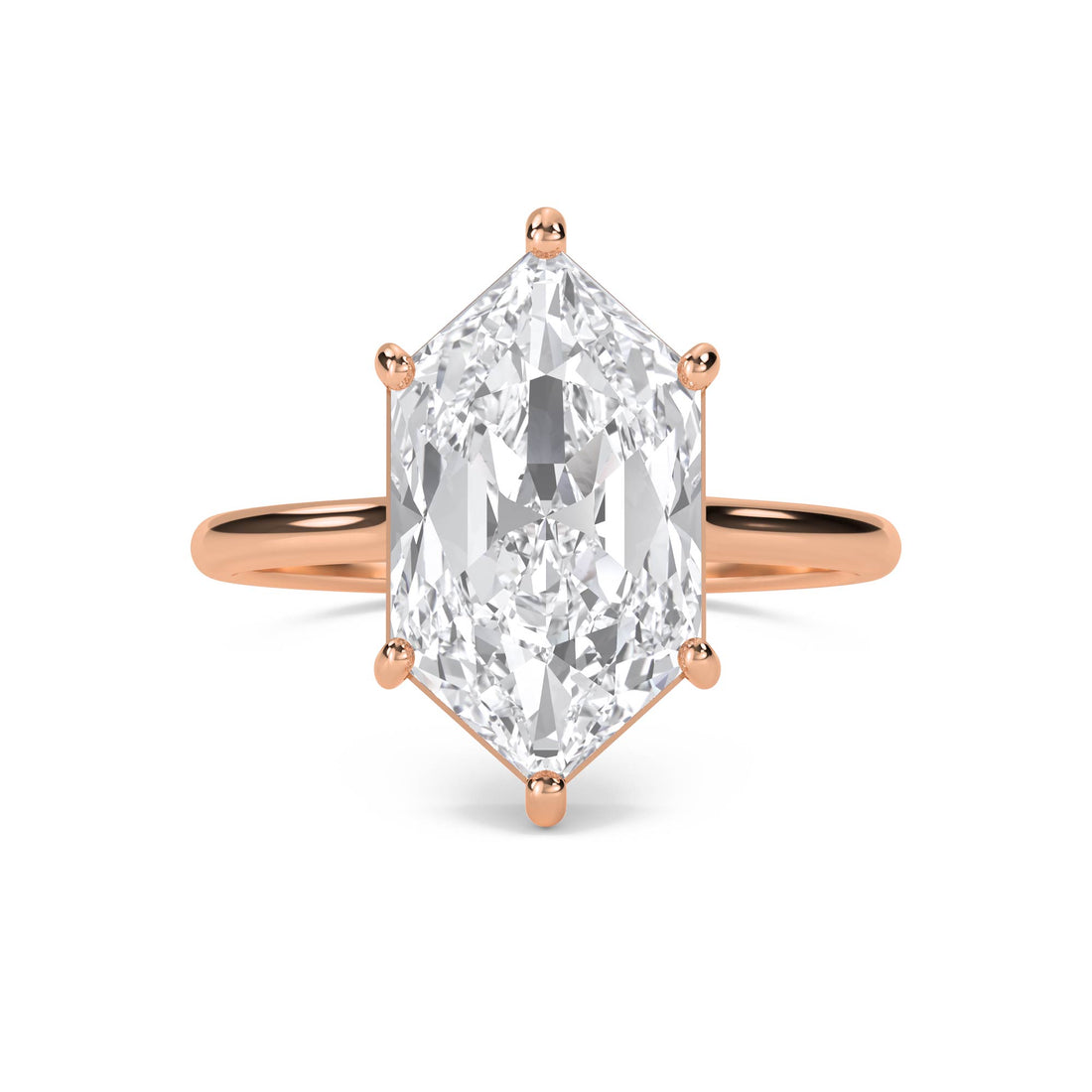 Hexagon Cut Lab Grown Diamond Ring, Elongated Silhouette