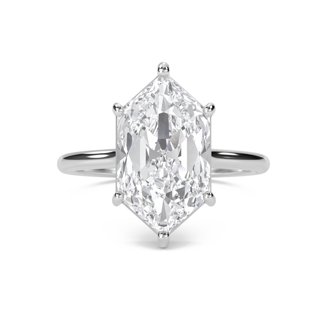 Hexagon Cut Lab Grown Diamond Ring, Elongated Silhouette (Silver)