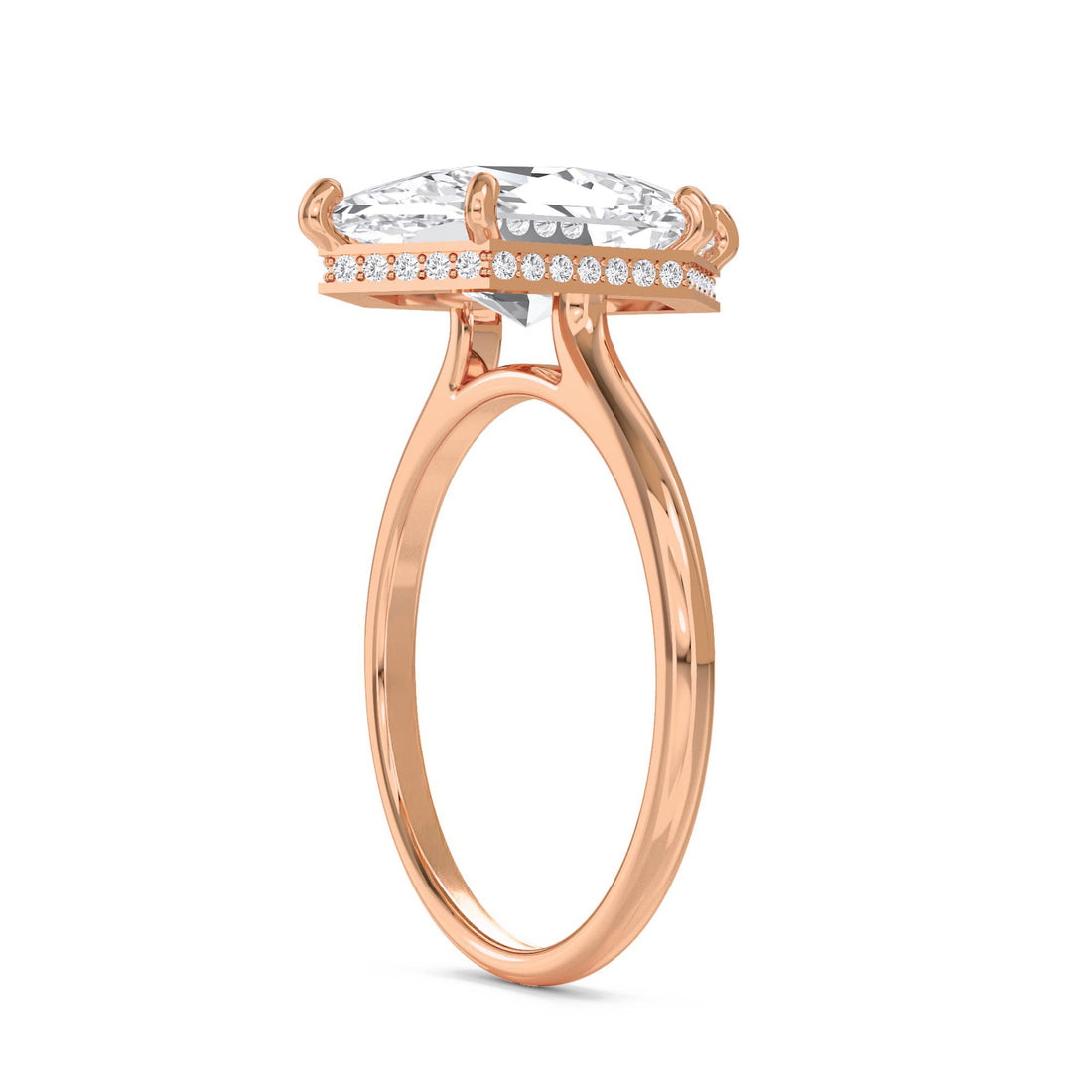 Hexagon Cut Lab Grown Diamond Ring, Elongated Silhouette