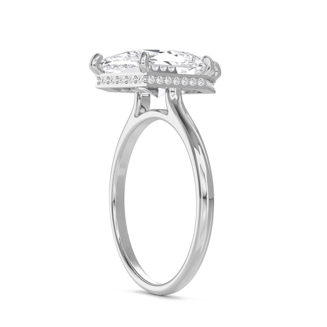 Hexagon Cut Lab Grown Diamond Ring, Elongated Silhouette (Silver)
