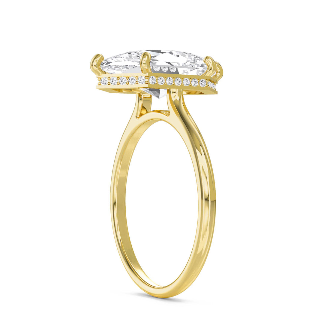 Hexagon Cut Lab Grown Diamond Ring, Elongated Silhouette