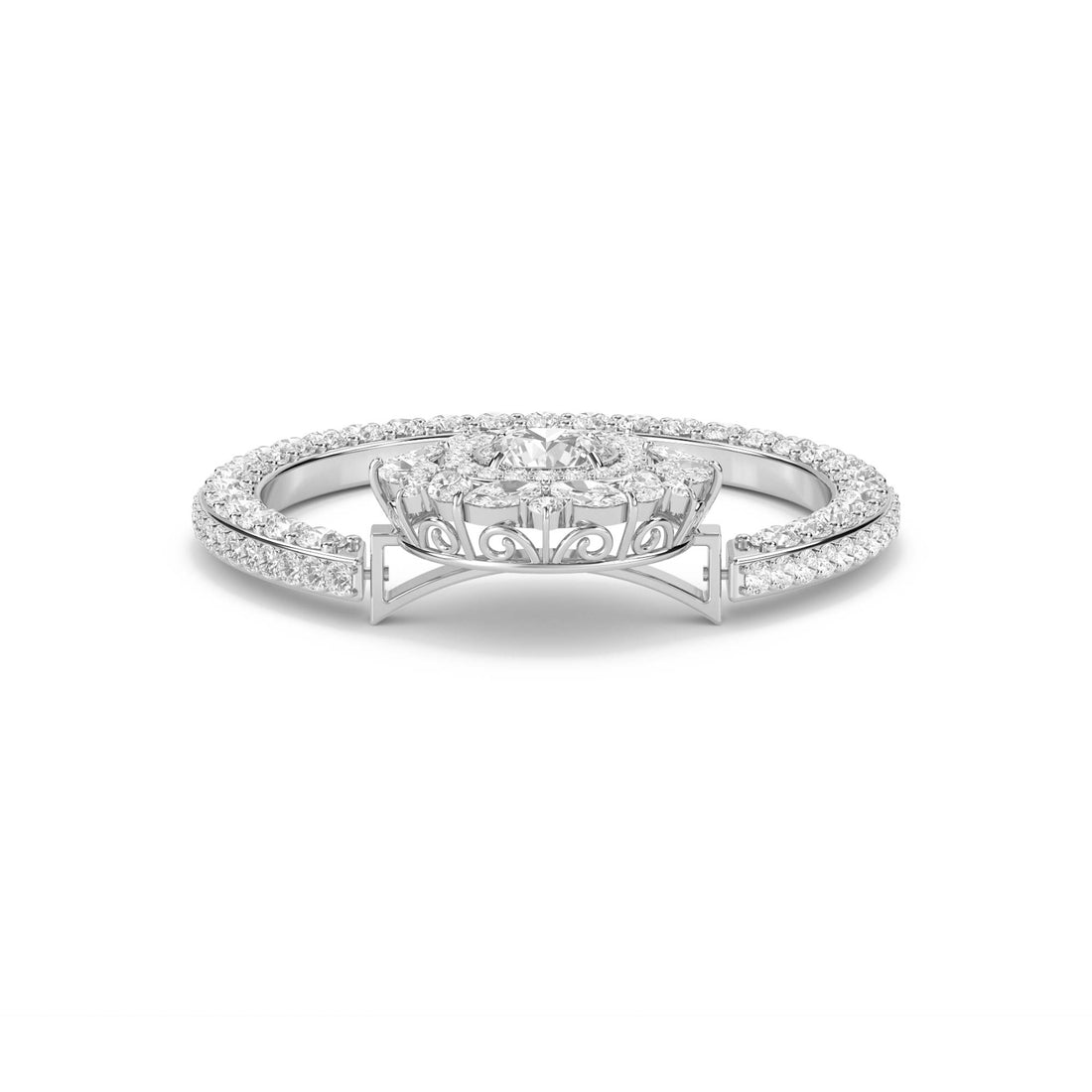 Round Halo Diamond Ring with Ornate Gallery (Silver) - image 1
