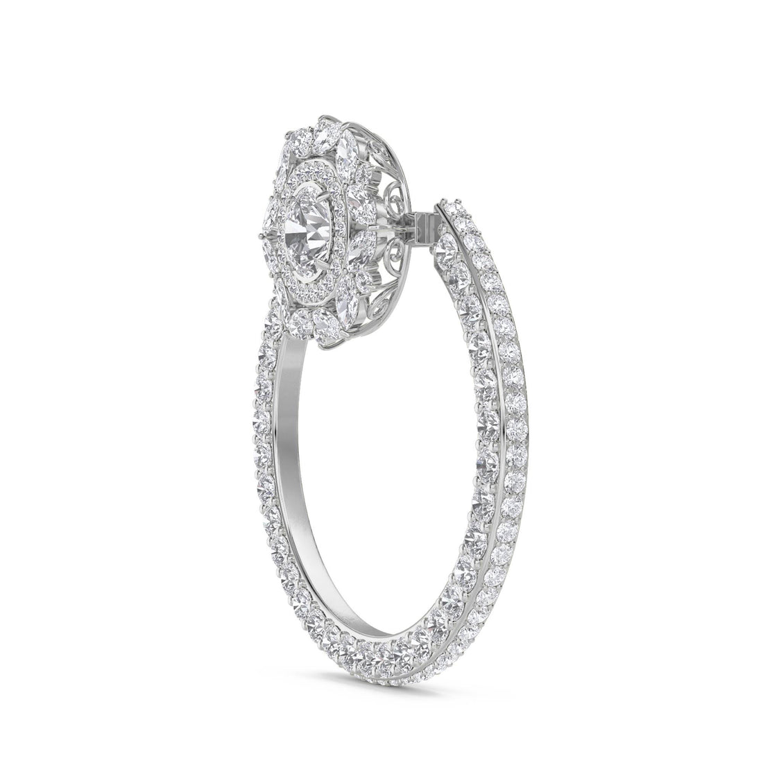 Round Halo Diamond Ring with Ornate Gallery (Silver)
