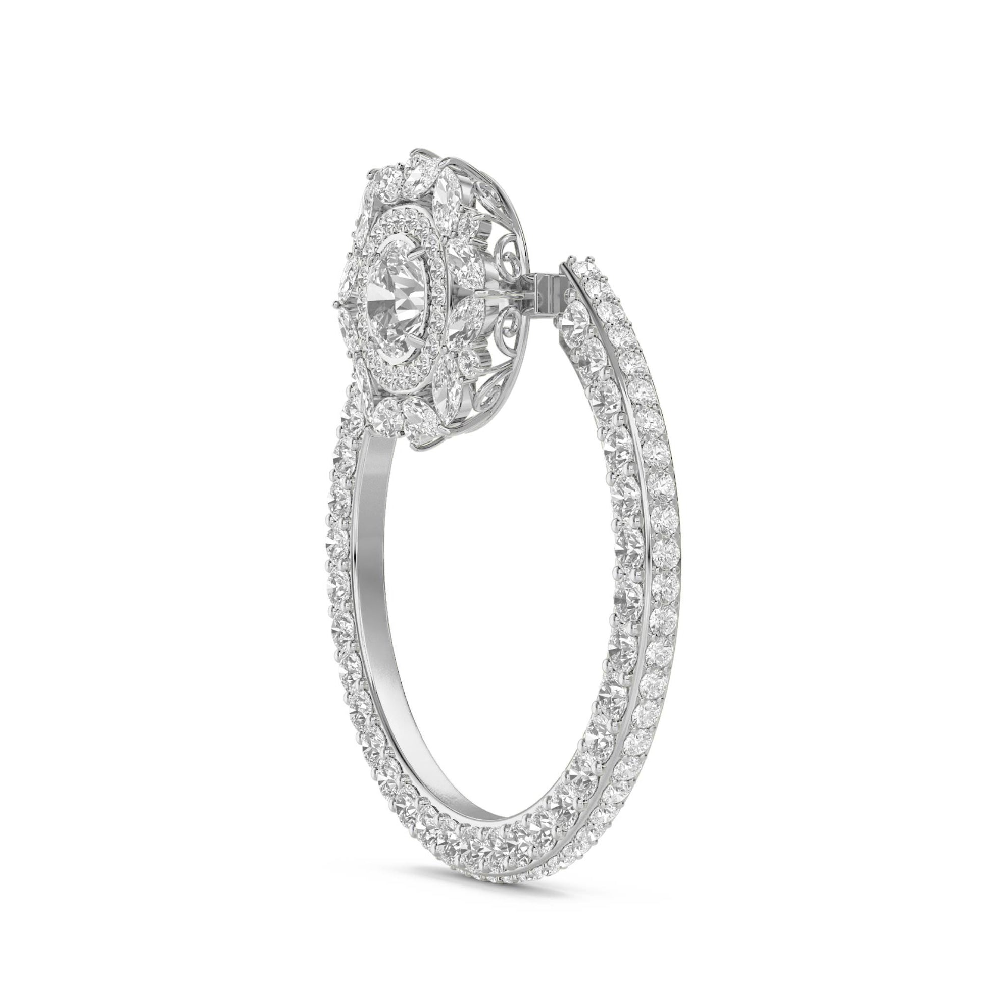 Round Halo Diamond Ring with Ornate Gallery (Silver) - image 2