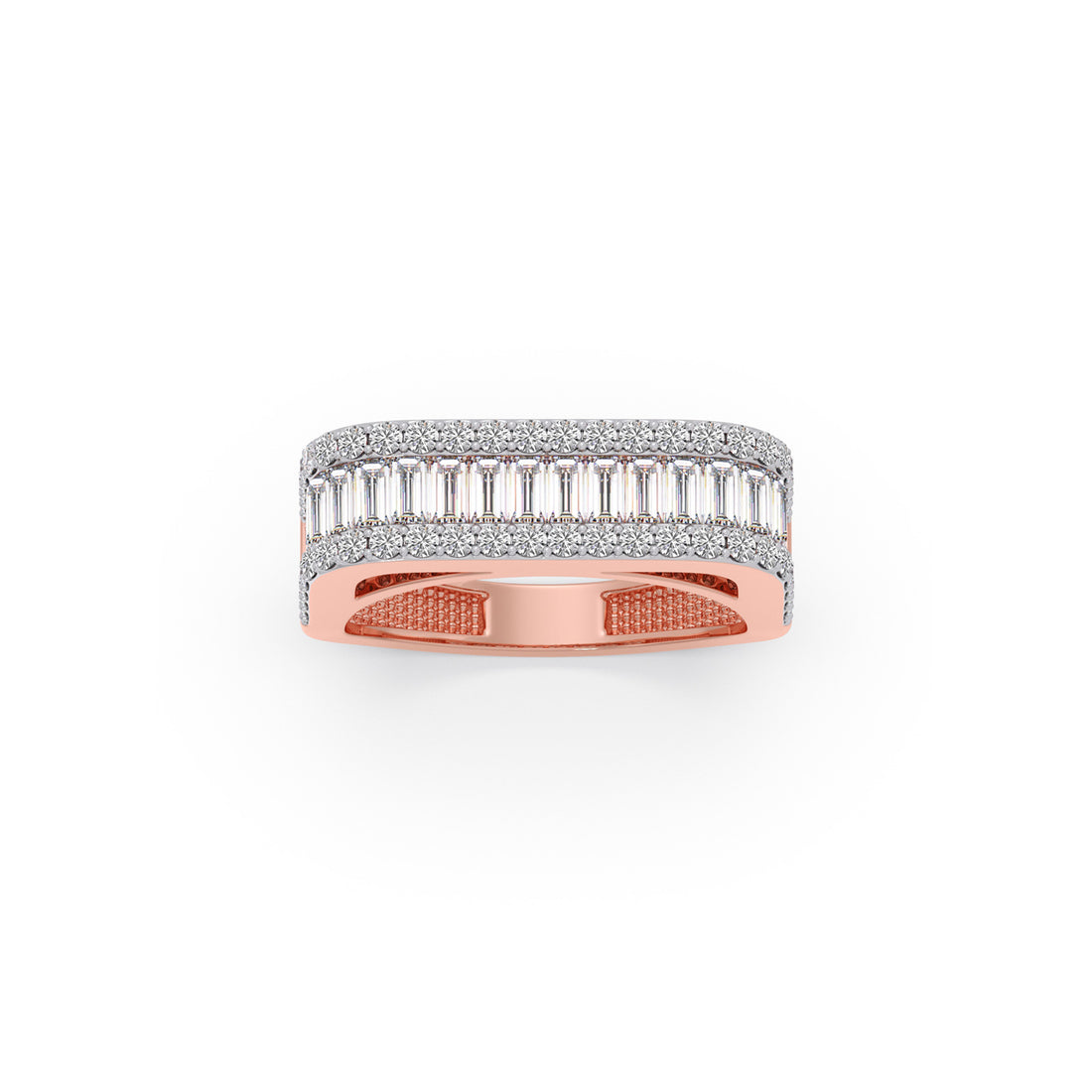 Baguette & Round Diamond Statement Band Ring