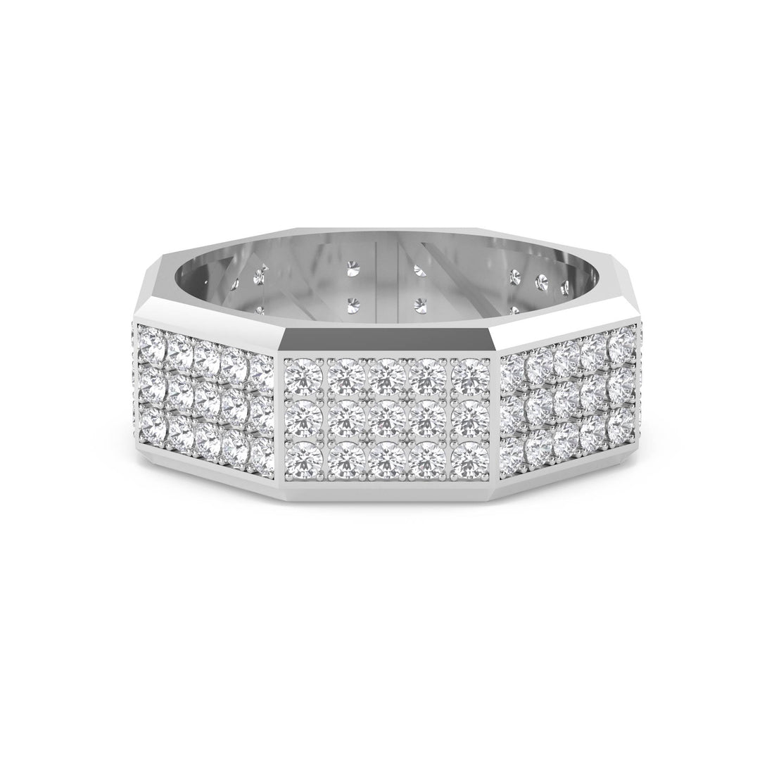 Octagon Pave Diamond Men's Ring (Silver)
