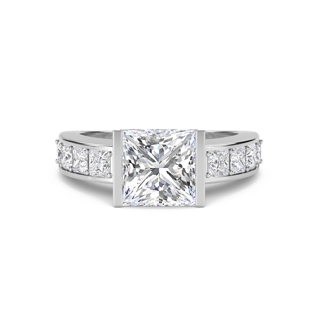 Princess Solitaire Pave Shoulder Men's Ring (Silver)