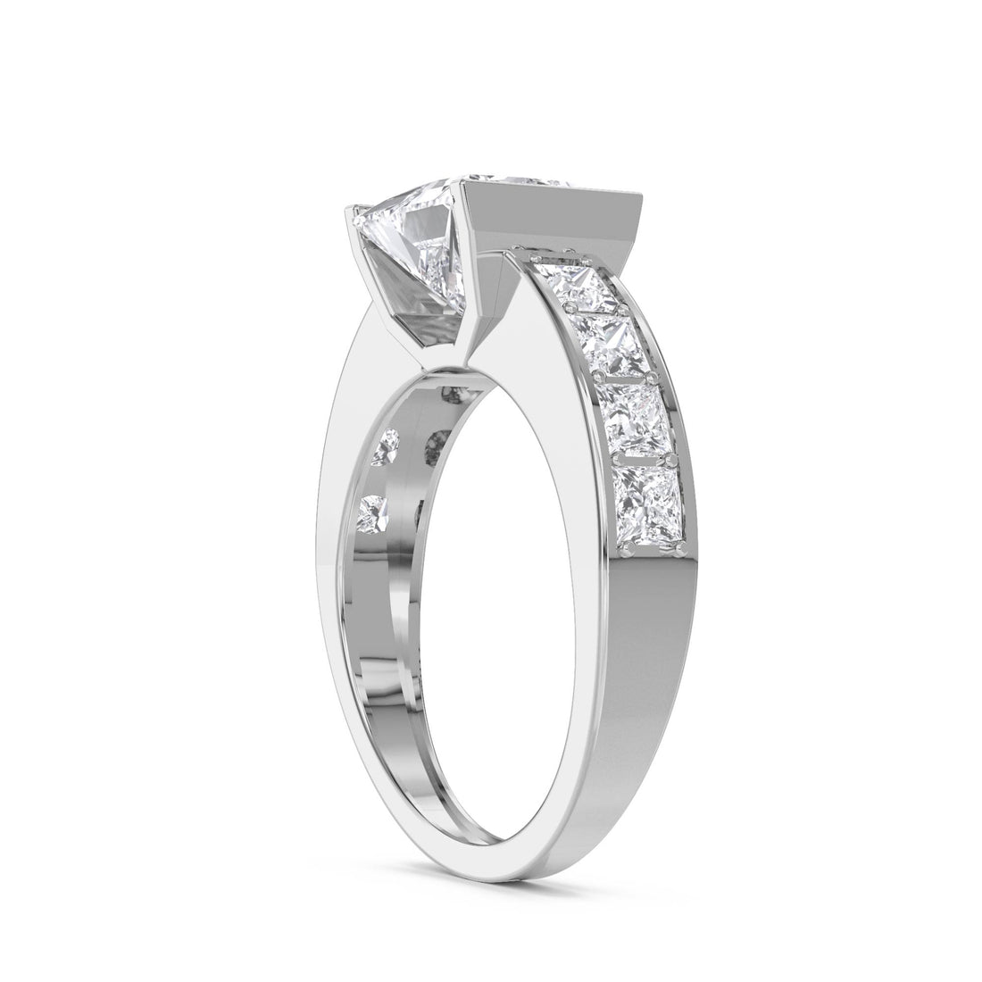 Princess Solitaire Pave Shoulder Men's Ring (Silver)