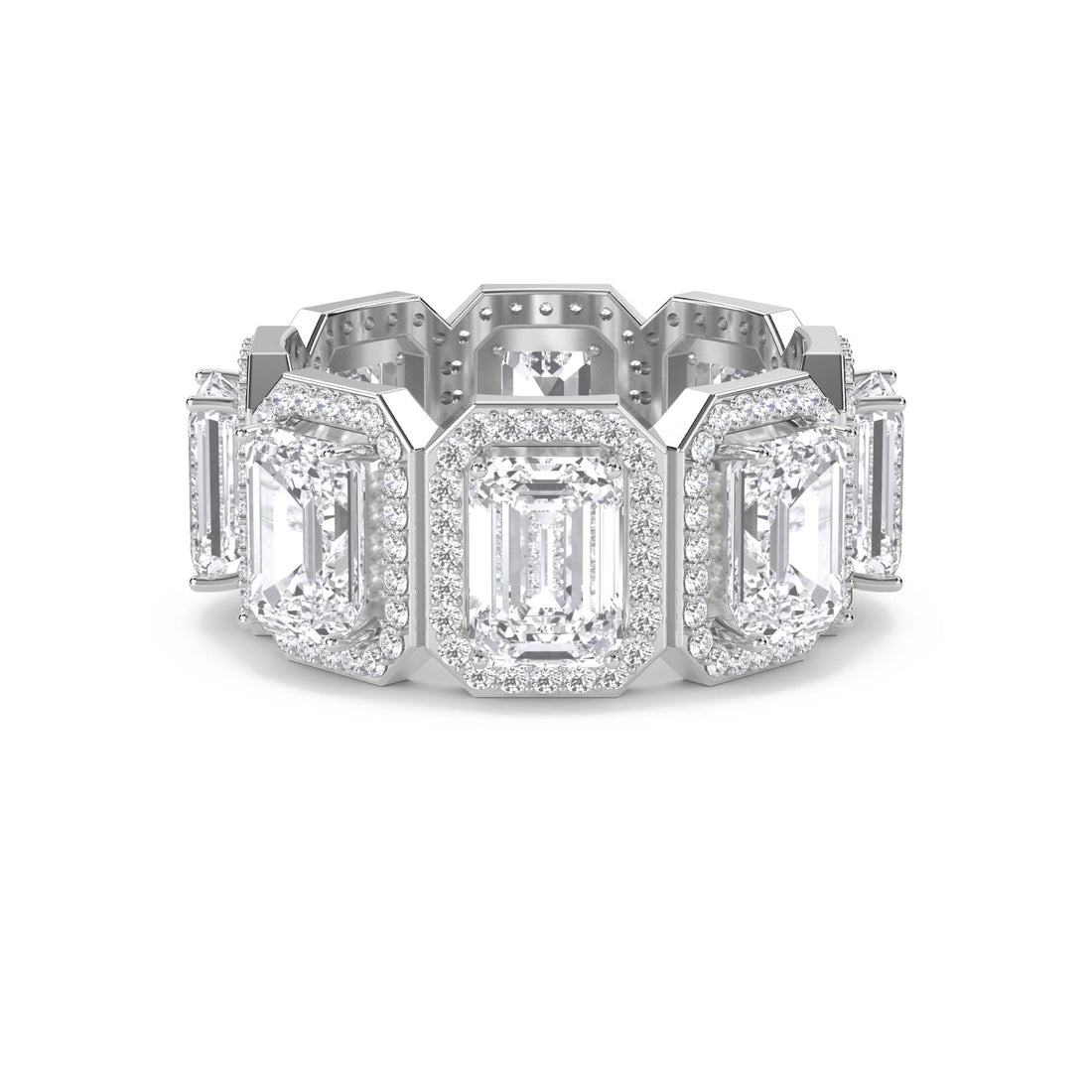 Emerald Halo Eternity Men's Ring (Silver)